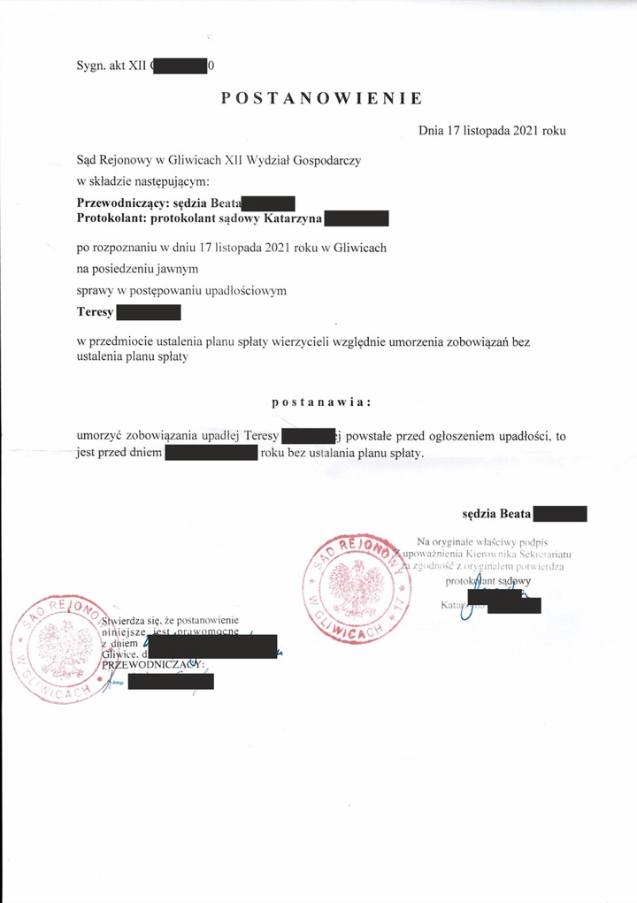 Postanowienie sądu o ogłoszeniu upadłości 2