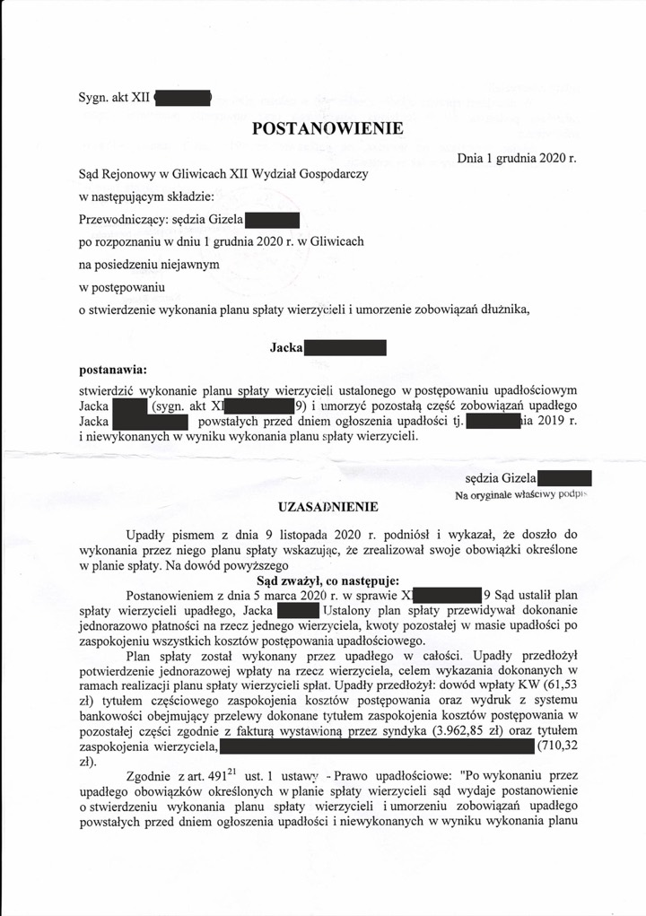 Postanowienie sądu o ogłoszeniu upadłości 3
