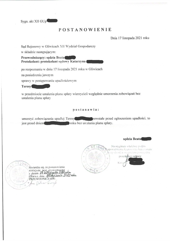 Postanowienie sądu o ogłoszeniu upadłości 8